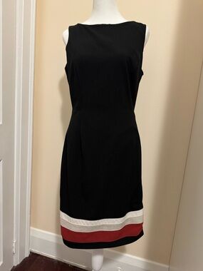 White House Black Market Black Sleeveless Midi Dress with Red and White Hem